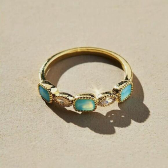 Anthropologie Turquoise square and oval gemstone ring Gold over Brass Size 7 NWT - Picture 1 of 10